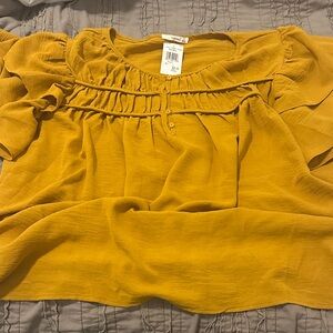 Timing Mustard Blouse with Button/Ruffle Detail